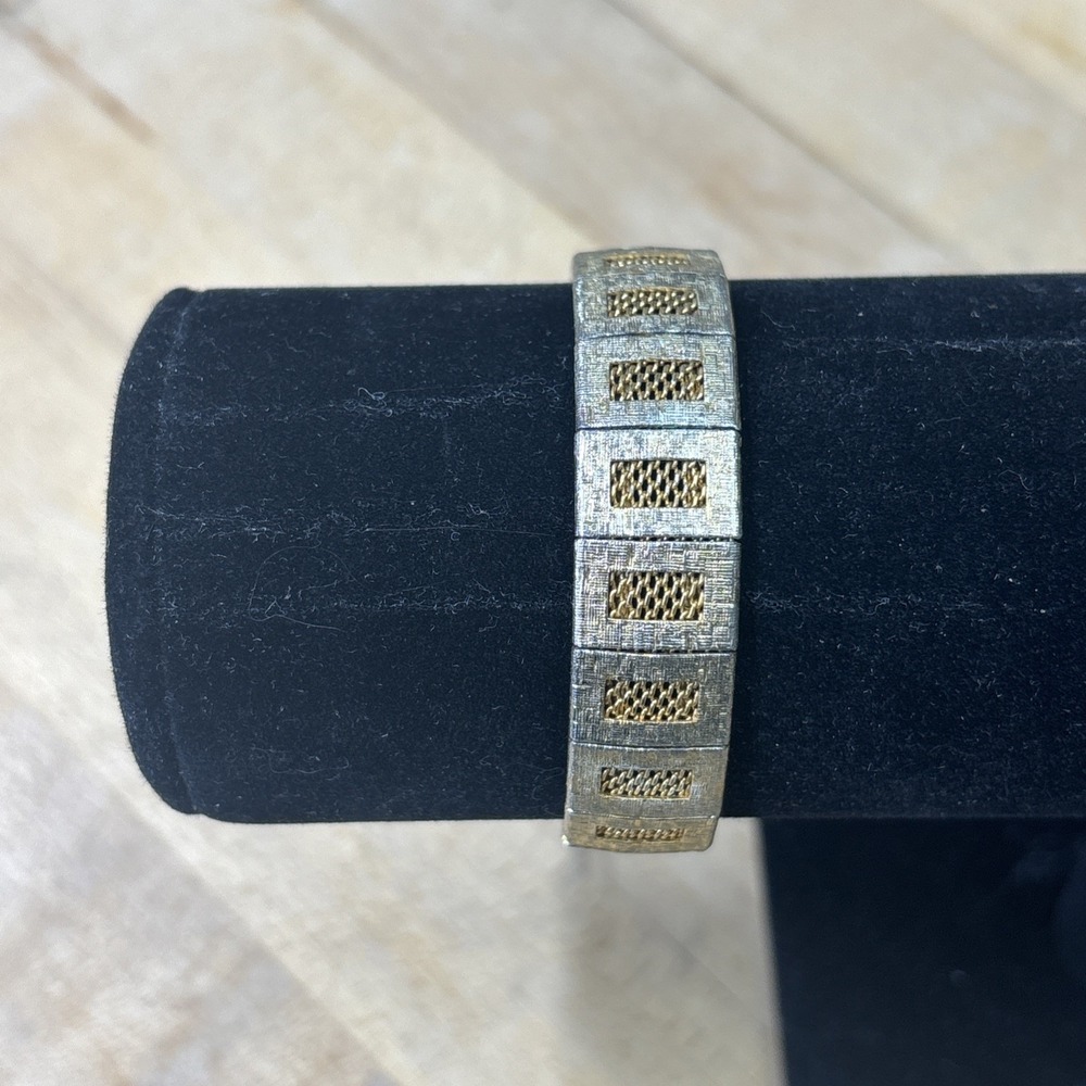 Vintage 1960s Gold Tone Mesh Bracelet Textured Wide Link Unmarked Retro